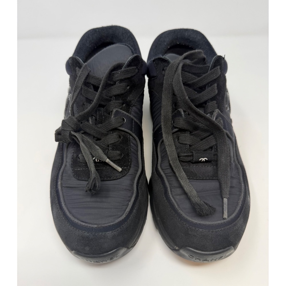 Chanel CC Triple Black Suede Trainer Sneaker Size 8 US 38 EU - Picture 9 of 9